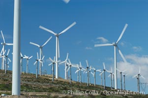 Wind turbines provide electricity to Palm Springs and the Coachella Valley. San Gorgonio pass, San Bernardino mountains, San Gorgonio Pass