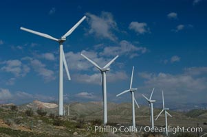 Wind turbines provide electricity to Palm Springs and the Coachella Valley. San Gorgonio pass, San Bernardino mountains, San Gorgonio Pass