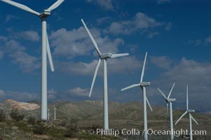 Wind turbines provide electricity to Palm Springs and the Coachella Valley. San Gorgonio pass, San Bernardino mountains, San Gorgonio Pass