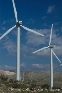 Wind turbines provide electricity to Palm Springs and the Coachella Valley. San Gorgonio pass, San Bernardino mountains, San Gorgonio Pass