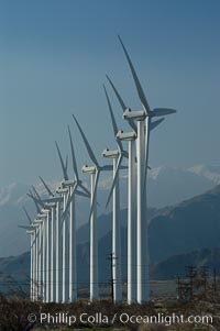 Wind turbines provide electricity to Palm Springs and the Coachella Valley. San Gorgonio pass, San Bernardino mountains, San Gorgonio Pass