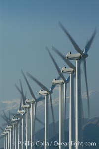 Wind turbines provide electricity to Palm Springs and the Coachella Valley. San Gorgonio pass, San Bernardino mountains, San Gorgonio Pass