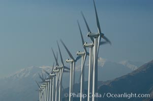 Wind turbines provide electricity to Palm Springs and the Coachella Valley. San Gorgonio pass, San Bernardino mountains, San Gorgonio Pass