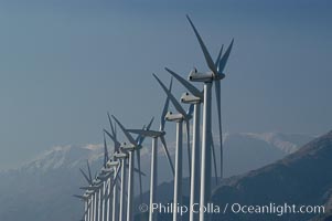 Wind turbines provide electricity to Palm Springs and the Coachella Valley. San Gorgonio pass, San Bernardino mountains, San Gorgonio Pass