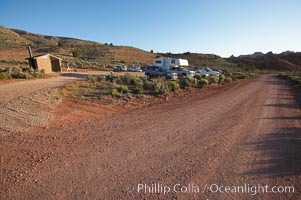 Wire Pass trailhead.  The parking lot at the Wire Pass trailhead, early morning, as hikers arrive and set out to Buckskin Gulch, the North Coyote Buttes and the Wave, Paria Canyon-Vermilion Cliffs Wilderness, Arizona