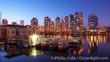 Yaletown section of Vancouver at night, viewed from Granville Island