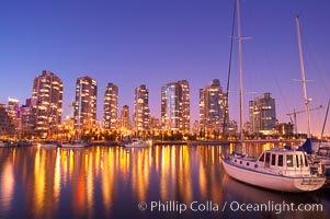 Yaletown section of Vancouver at night, viewed from Granville Island