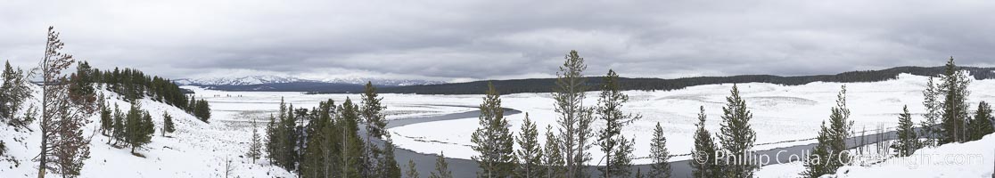 Yellowstone River flows through Hayden Valley, winter, snow, Yellowstone National Park, Wyoming