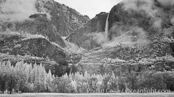 Yosemite Falls, mist and and storm clouds, Yosemite National Park, California