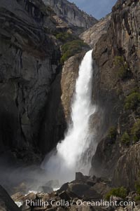 Lower Yosemite Falls near peak flow in spring. Yosemite Valley, Yosemite National Park, California