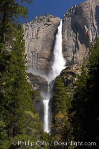 Yosemite Falls (upper, middle and lower sections) at peak flow, spring, Yosemite Valley, Yosemite National Park, California