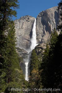 Yosemite Falls (upper, middle and lower sections) at peak flow, spring, Yosemite Valley, Yosemite National Park, California