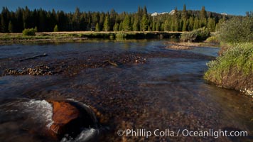 Tuolumne River flows through Tuolumne Meadows at sunset, Yosemite National Park, California