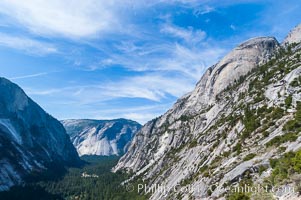 Basket Dome rises above Tenaya Canyon and Yosemite Valley, viewed from the Snow Creek Trail, Tenaya Lake, Yosemite National Park, California