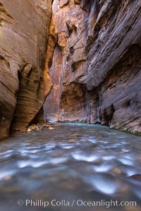 The Virgin River Narrows, where the Virgin River has carved deep, narrow canyons through the Zion National Park sandstone, creating one of the finest hikes in the world