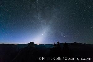 Zodiacal Light and planet Jupiter in the northeastern horizon, above Half Dome and the Yosemite high country, Glacier Point, Yosemite National Park, California