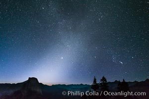 Zodiacal Light and planet Jupiter in the northeastern horizon, above Half Dome and the Yosemite high country, Glacier Point, Yosemite National Park, California