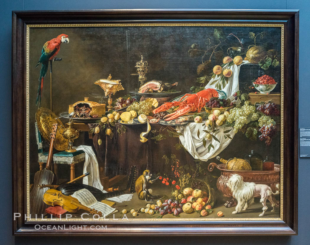 Banquet Still Life, Adriaen van Utrecht, 1644, canvas, h 185cm x w 242.5cm. Rijksmuseum, Amsterdam, Holland, Netherlands, natural history stock photograph, photo id 29466