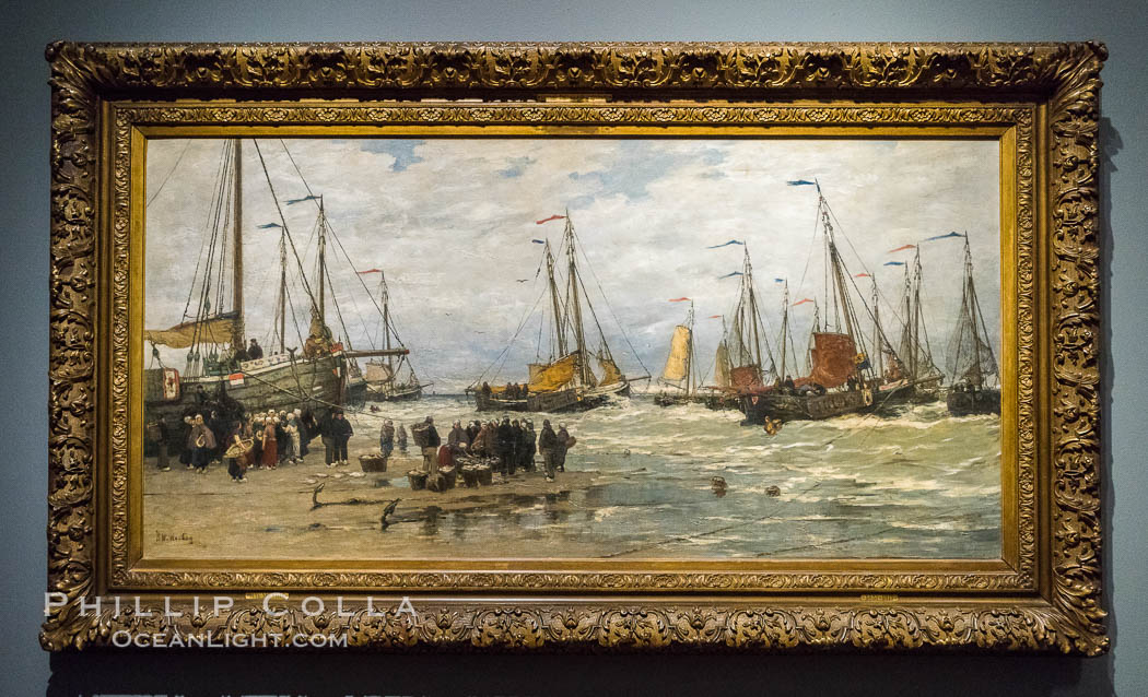 Fishing Pinks in Breaking Waves, Hendrik Willem Mesdag, c. 1875 - c. 1885, oil paint, h 90cm x w 181cm x w 41.8kg. Rijksmuseum, Amsterdam, Holland, Netherlands, natural history stock photograph, photo id 29472