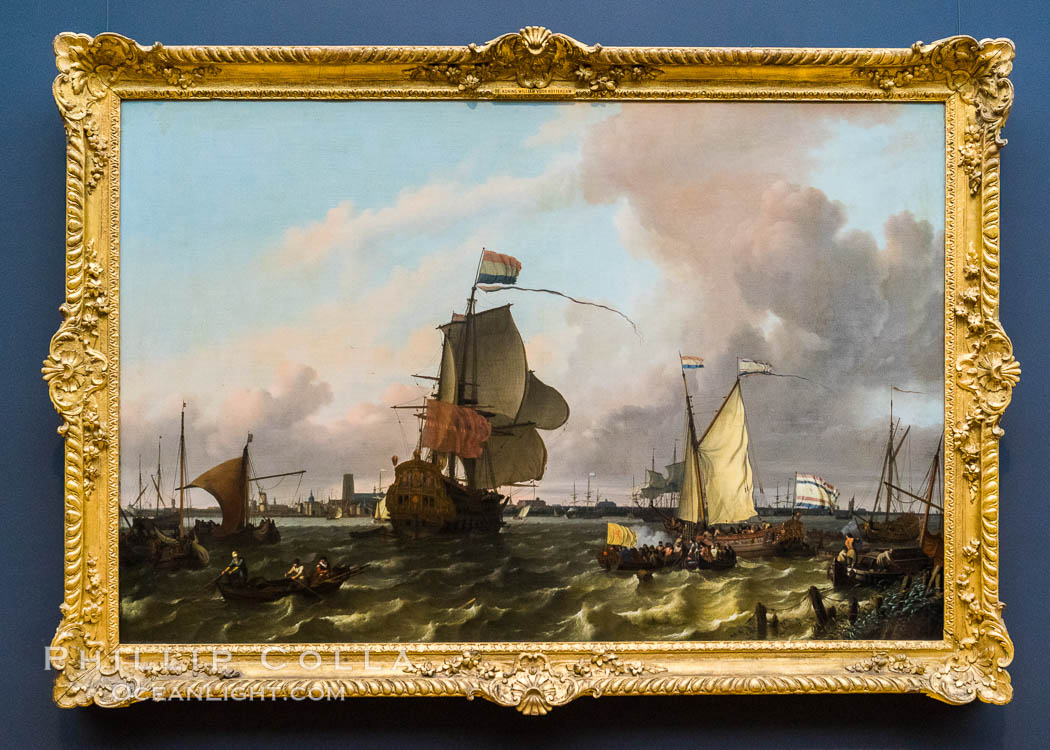 The Man-of-War Brielle on the River Maas off Rotterdam, Ludolf Bakhuysen, 1689. Oil on canvas, h 130cm x w 197cm x d 12.5cm. Rijksmuseum, Amsterdam, Holland, Netherlands, natural history stock photograph, photo id 29478