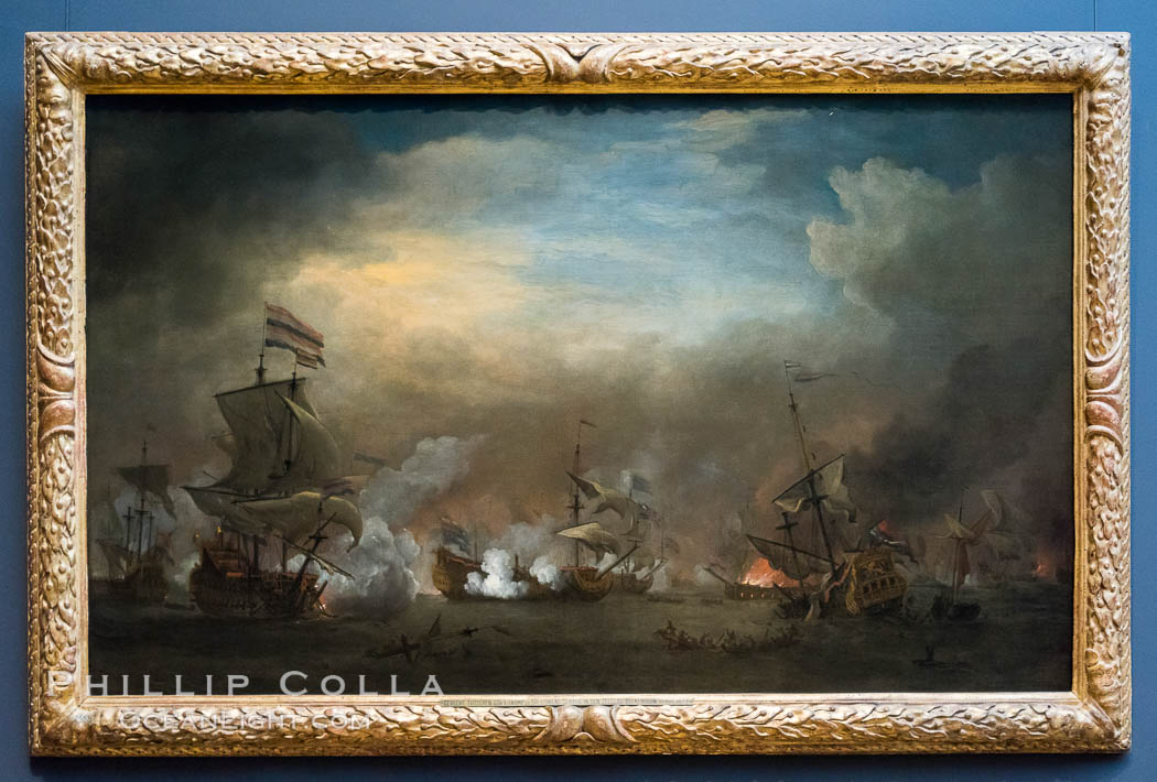 Nocturnal Encounter during the Battle of Kijkduin, Willem van de Velde II (1633-1707), oil on canvas, c. 1675. Rijksmuseum, Amsterdam, Holland, Netherlands, natural history stock photograph, photo id 29480