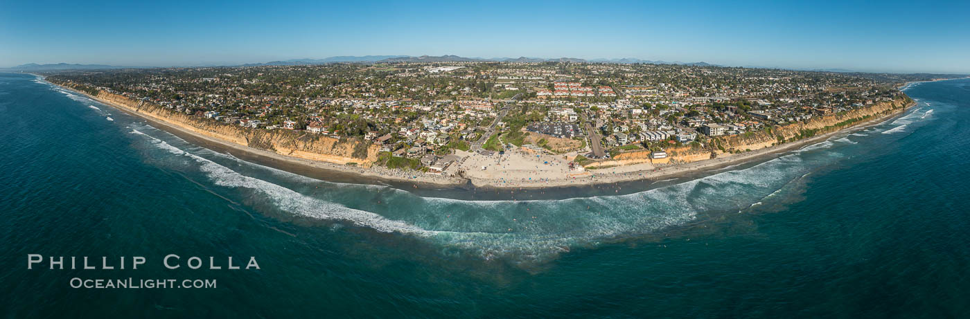 Aerial Panoramic Photo of Moonlight Beach and Encinitas Coastline. California, USA, natural history stock photograph, photo id 30779