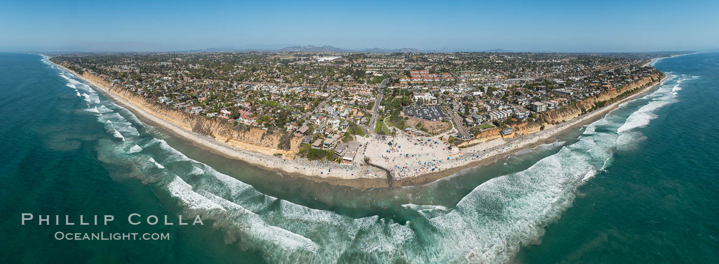 Aerial Panoramic Photo of Moonlight Beach and Encinitas., natural history stock photograph, photo id 30853