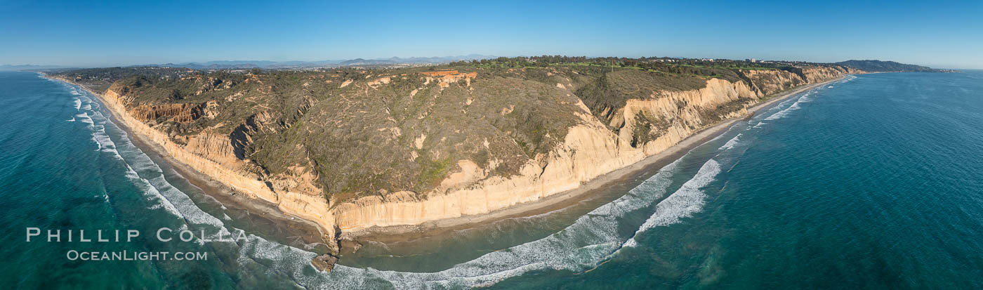 Aerial Panoramic Photo of Torrey Pines, Flat Rock. Torrey Pines State Reserve, San Diego, California, USA, natural history stock photograph, photo id 30777