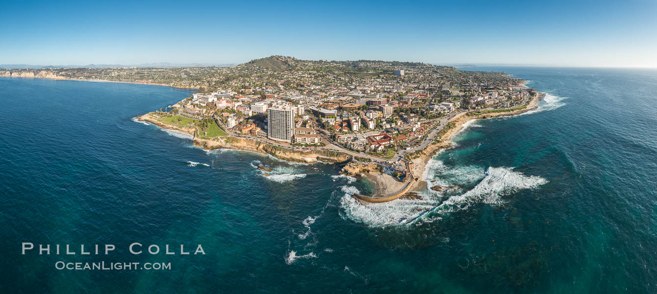 Aerial Panoramic Photo of Casa Cove, Children's Pool and La Jolla Coastline. California, USA, natural history stock photograph, photo id 30776