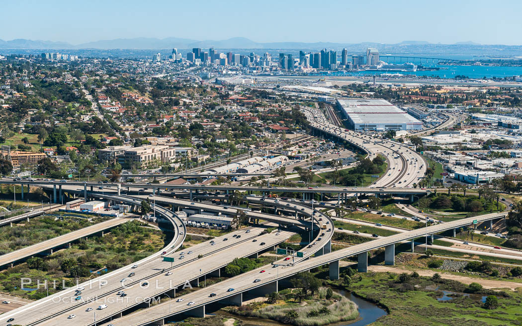 Aerial Photo of Downtown San Diego and Freeway Interchange. California, USA, natural history stock photograph, photo id 30685