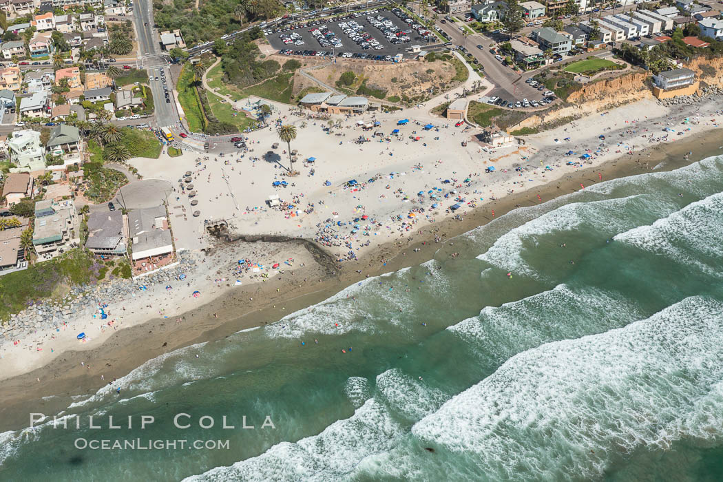 Aerial Photo of Moonlight Beach Encinitas. California, USA, natural history stock photograph, photo id 30832