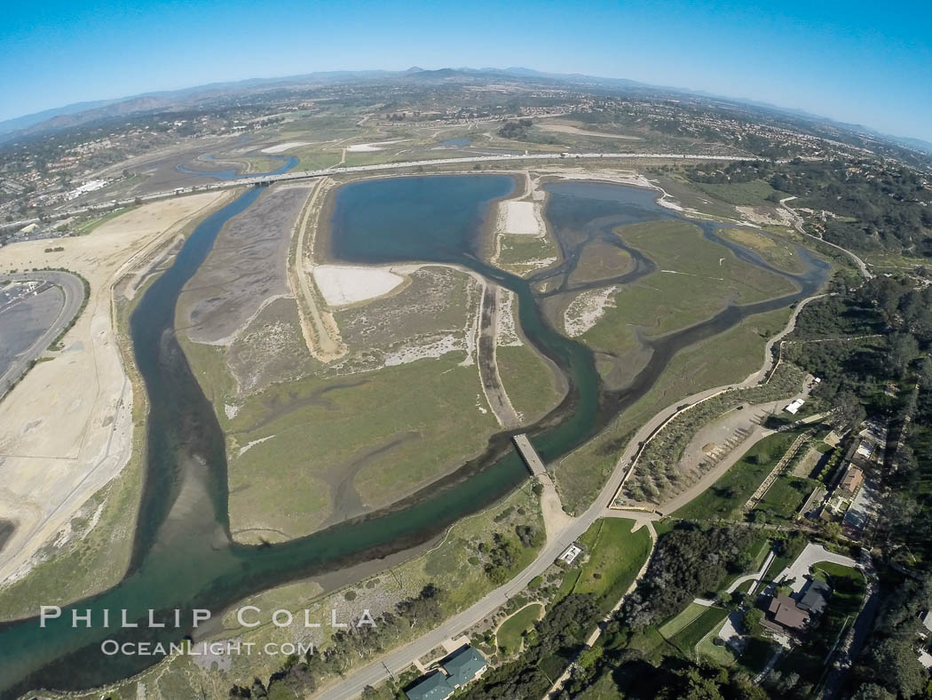 Aerial photo of San Dieguito Lagoon State Marine Conservation Area.  San Dieguito Lagoon State Marine Conservation Area (SMCA) is a marine protected area near Del Mar in San Diego County. California, USA, natural history stock photograph, photo id 30606