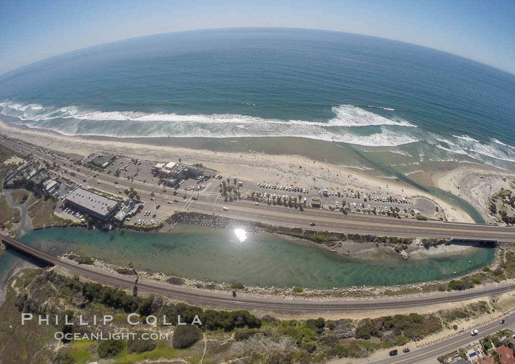 Aerial Photo of San Elijo Lagoon and Cardiff Reef beach. San Elijo Lagoon Ecological Reserve is one of the largest remaining coastal wetlands in San Diego County, California, on the border of Encinitas, Solana Beach and Rancho Santa Fe. USA, natural history stock photograph, photo id 30594