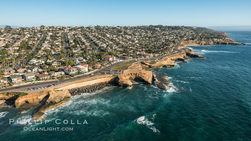 Aerial Photo of Sunset Cliffs and Point Loma., natural history stock photograph, photo id 30756