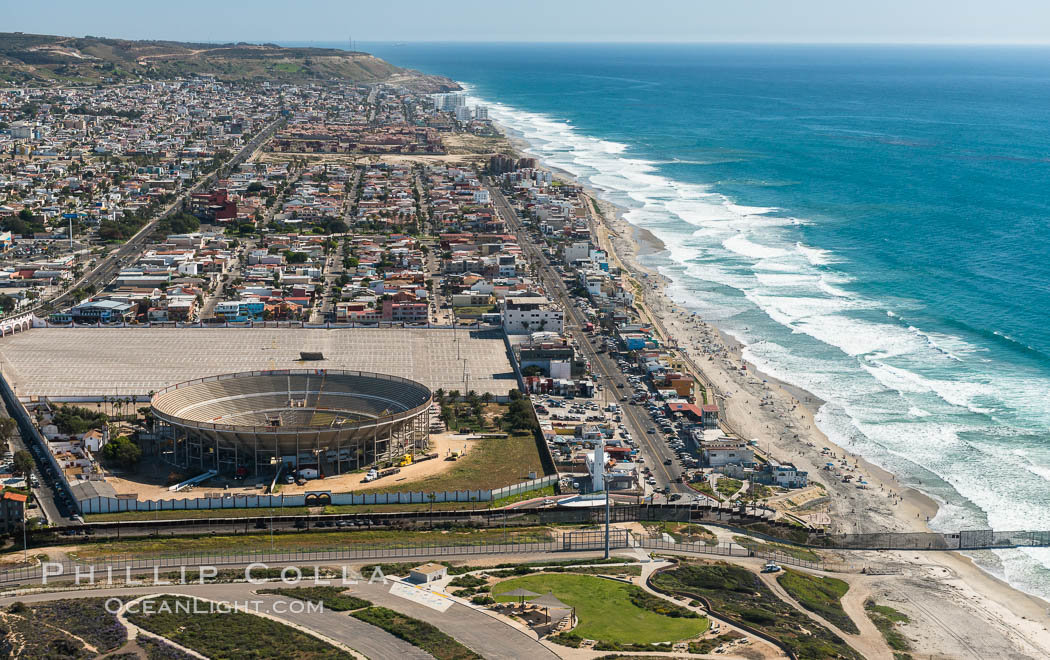 Aerial Photo of Tijuana Bullring and Coastal Tijuana. Baja California, Mexico, natural history stock photograph, photo id 30704