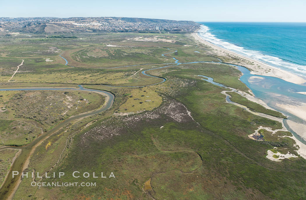Aerial Photo of Tijuana River Mouth SMCA.  Tijuana River Mouth State Marine Conservation Area borders Imperial Beach and the Mexican Border. California, USA, natural history stock photograph, photo id 30653