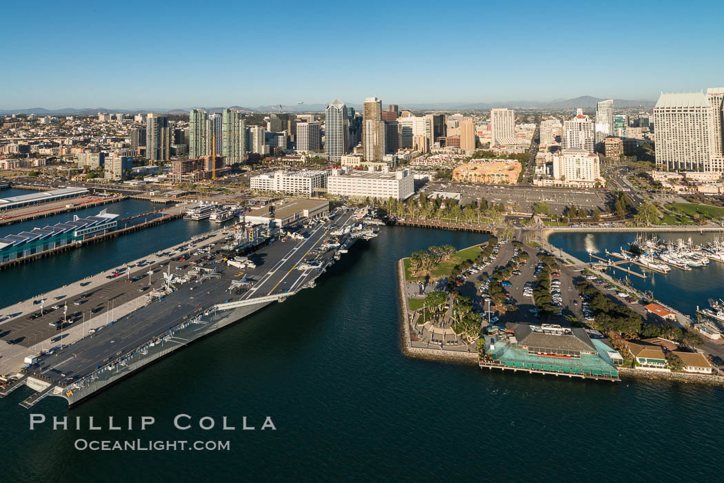 Aerial Photo of USS MIdway Museum and Downtown San Diego. California, USA, natural history stock photograph, photo id 30816