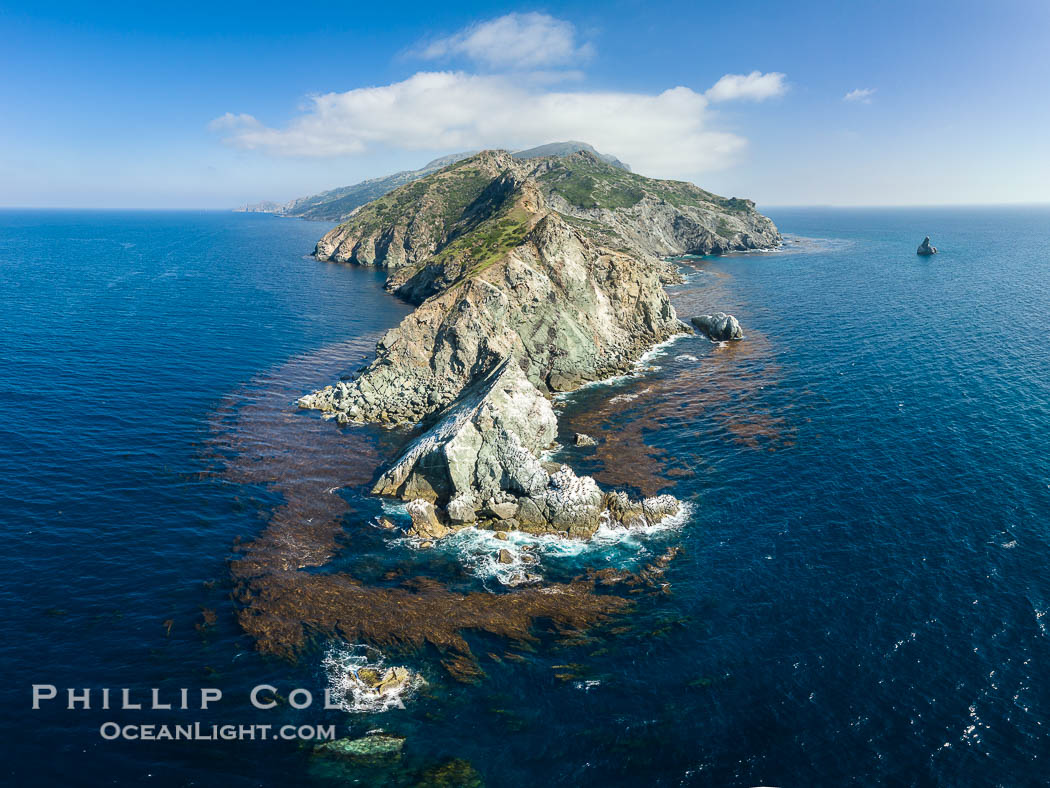 Aerial Photo of the West End of Catalina Island, California. Lush kelp forests line the rocky coastline here.  Eagle Rock appears at the right. USA, natural history stock photograph, photo id 39482