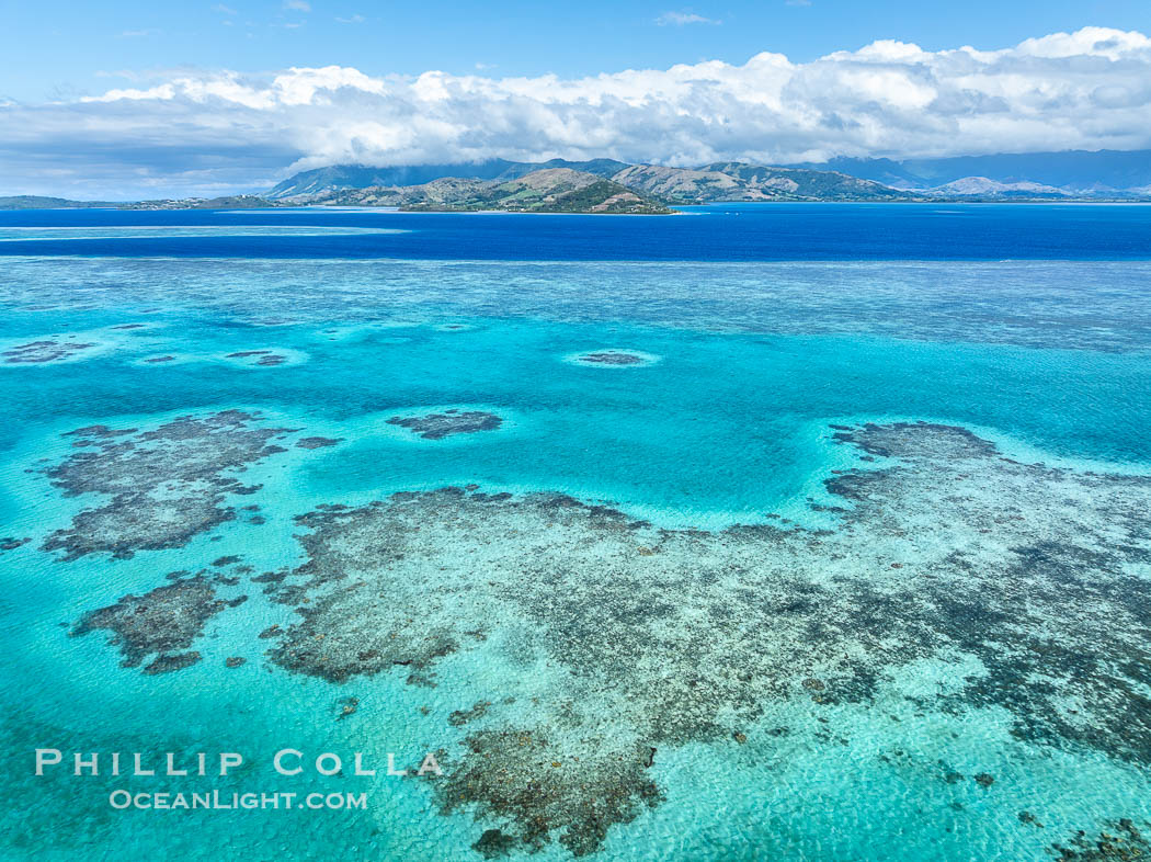 Aerial View of the extensive coral reefs offshore of Rakiraki, Fiji Islands. Viti Levu Island, natural history stock photograph, photo id 41053