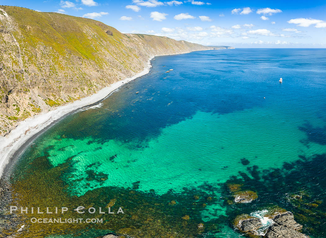 Aerial View of Kangaroo Island near Wreck of the Portland Maru, South Australia. The Portland Maru was a 117-meter Japanese cargo ship which struck a submerged object and was beached near Cape Borda, Kangaroo Island, on March 19, 1935