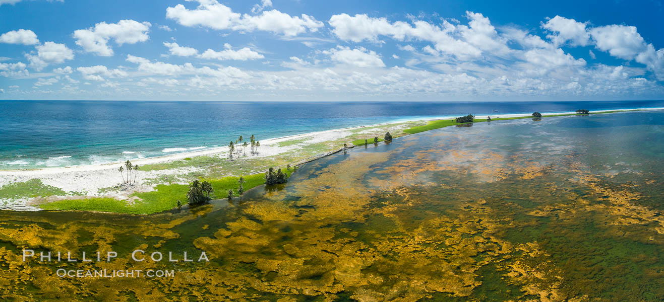 Aerial view of the lagoon inside Clipperton Island.  The lagoon within the atoll was formerly open to the ocean but has been closed and stagnant for many decades. Some experts believe erosion will open the lagoon up to the ocean again soon. Clipperton Island, a minor territory of France also known as Ile de la Passion, is a spectacular coral atoll in the eastern Pacific. By permit HC / 1485 / CAB (France)., natural history stock photograph, photo id 32864