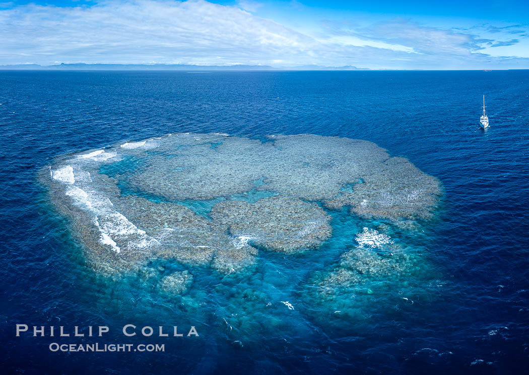 Aerial view of Mount Mutiny, a spectacular deepwater coral bommie in the Bligh Waters of Fiji. Vatu I Ra Passage, Viti Levu Island, natural history stock photograph, photo id 41131