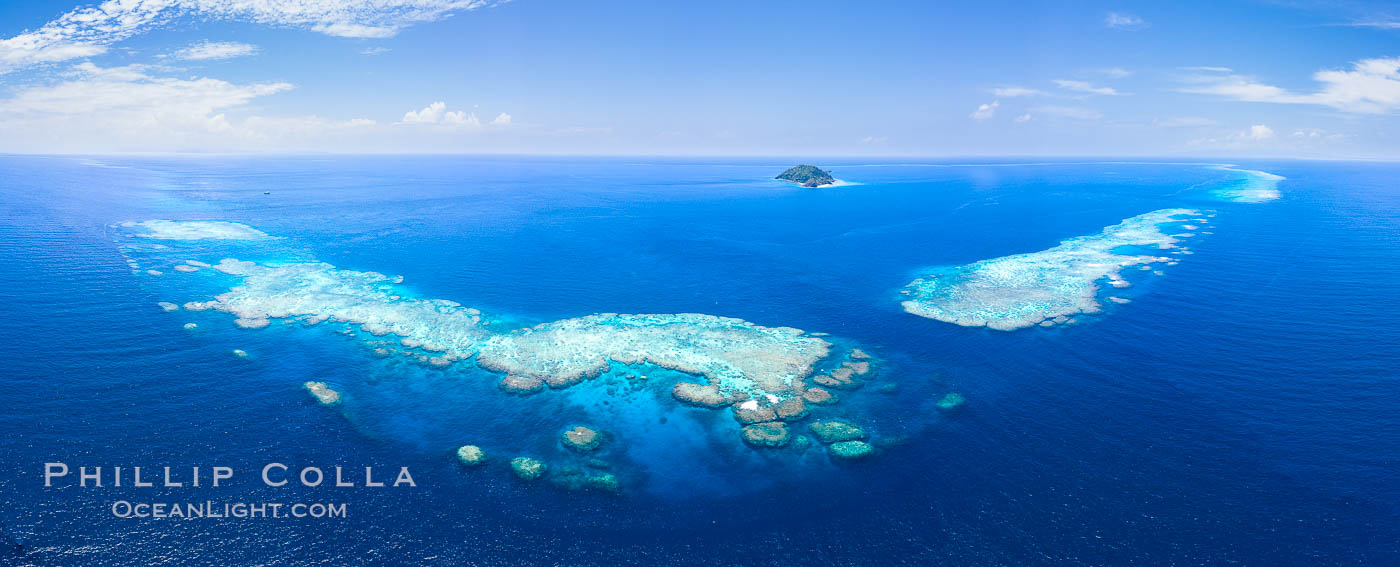 Aerial View of Namena Marine Reserve and Coral Reefs, Namena Island, Fiji., natural history stock photograph, photo id 34698