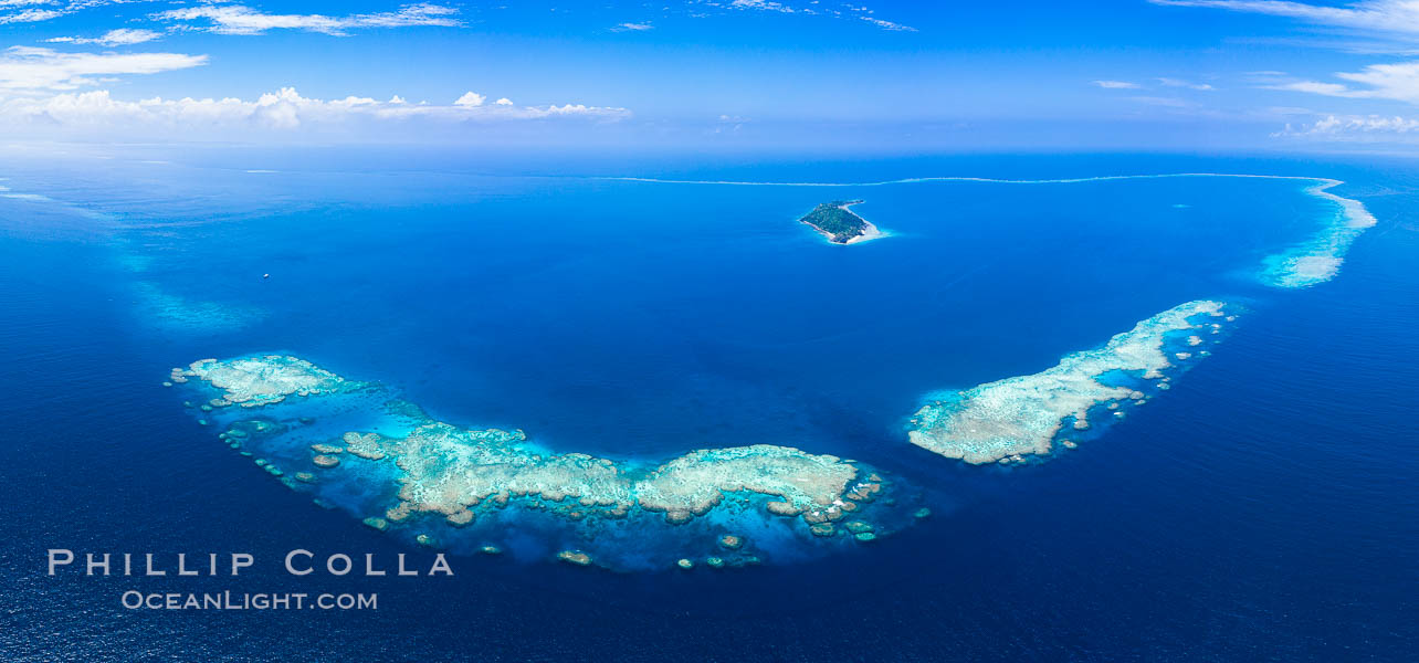 Aerial View of Namena Marine Reserve and Coral Reefs, Namena Island, Fiji., natural history stock photograph, photo id 34696