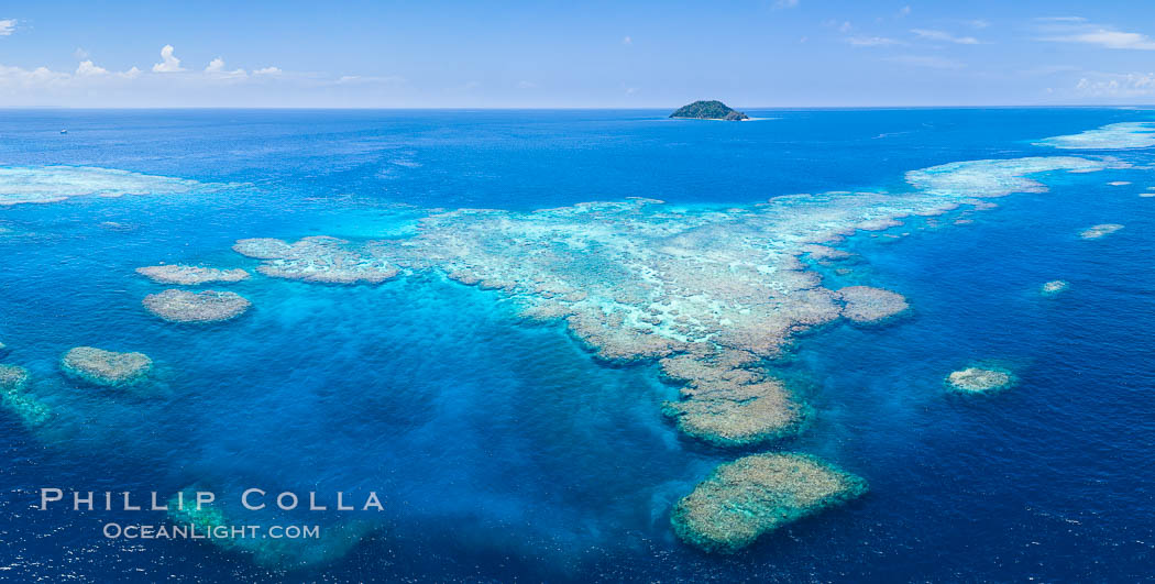 Aerial View of Namena Marine Reserve and Coral Reefs, Namena Island, Fiji., natural history stock photograph, photo id 34687