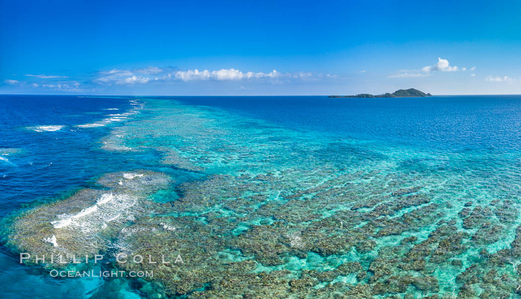 Aerial View of Namena Marine Reserve and Coral Reefs, Namena Island, Fiji., natural history stock photograph, photo id 34693