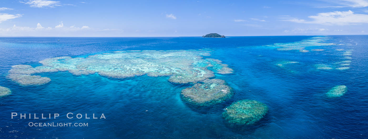 Aerial View of Namena Marine Reserve and Coral Reefs, Namena Island, Fiji., natural history stock photograph, photo id 34697