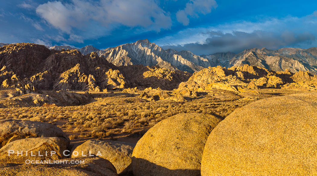 Alabama Hills and Sierra Nevada, sunrise., natural history stock photograph, photo id 27651