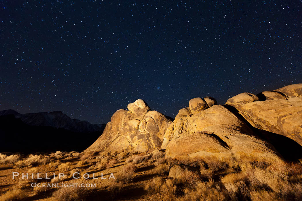 Alabama Hills and stars at night. Alabama Hills Recreational Area, California, USA, natural history stock photograph, photo id 27621