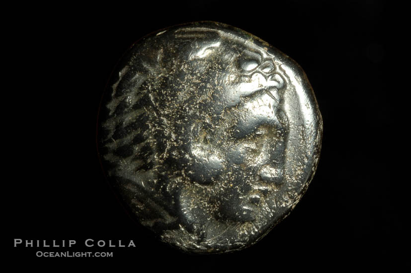 Alexander III (Alexander the Great) of Macedonia (336-323 B.C.), depicted on ancient Macedonian coin (bronze, denom/type: AE18) (AE18; SCG6741VAR)., natural history stock photograph, photo id 06745